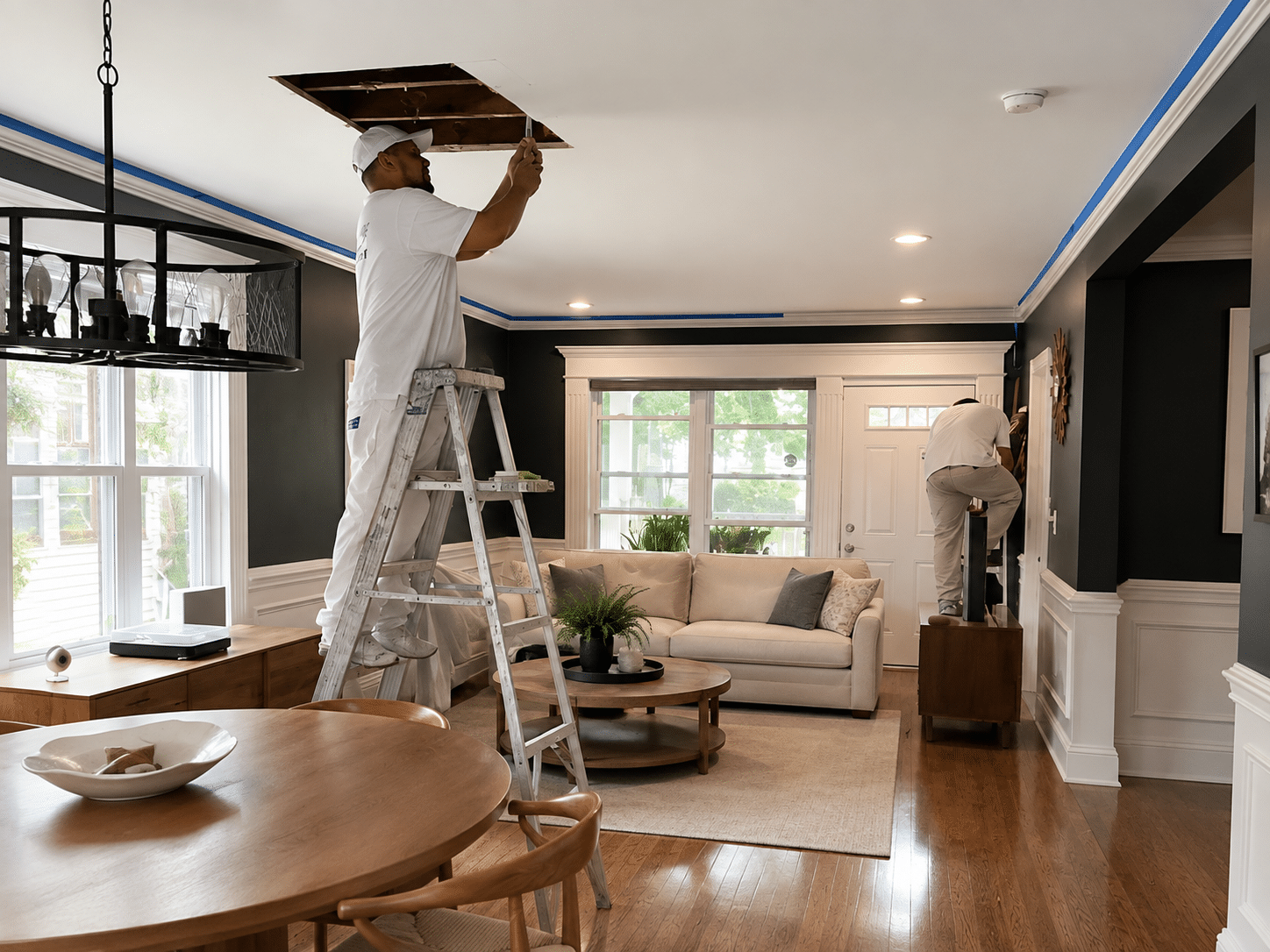 North Shore Painting & Restoration crew repairing a ceiling in a Chicago home