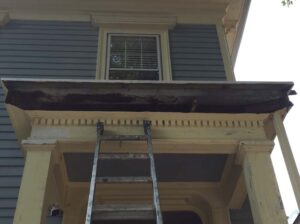Ladder on porch roof
